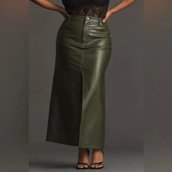 Anthropologie The Madi Faux-Leather Front-Slit Maxi Skirt by Pilcro - Picture 3 of 13